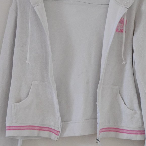 AEROPOSTALE White Terrycloth Zip Up Hooded Sweater | Size M - Picture 5 of 7